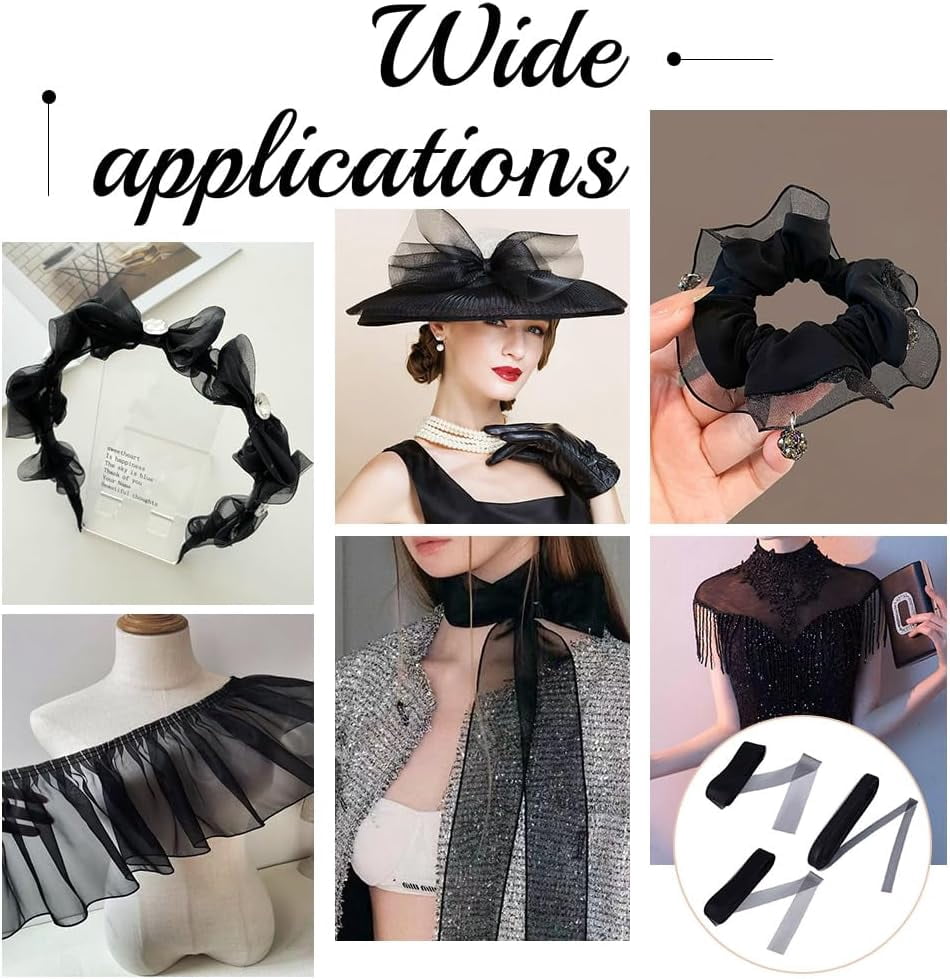 1set 3 rolls 3 styles Elastic Polyester Deco Mesh Ribbons for Hat Decoration Skirts Decoration Making Black 1~3 inch(25~75mm) about 50.00 Yards(45.72m)/Roll 1roll/style