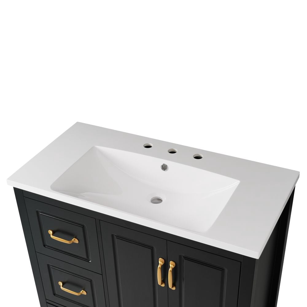 MIDOQIN 36" Bathroom Vanity with Sink, Free Standing Single Basin Vanity Set with Solid Frame & Four Drawer, Wooden Bathroom Cabinet with Ceramic Basin