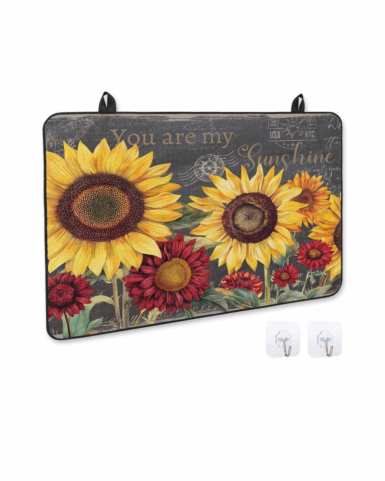 nqOlkjepod Large Induction Cooktop Protector Mat 24"x21", Sunflower Retro Stove Top Covers for Electric Stove, Spring Summer Rustic Flowers Botanical Stove Burner Cover Mats, Glass Top Stove Cover