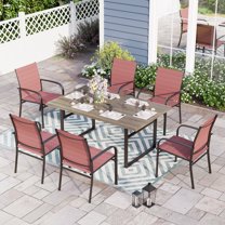 Sophia & William 7 Piece Patio Dining Set Dining Table and 6 Red Textilene Chairs