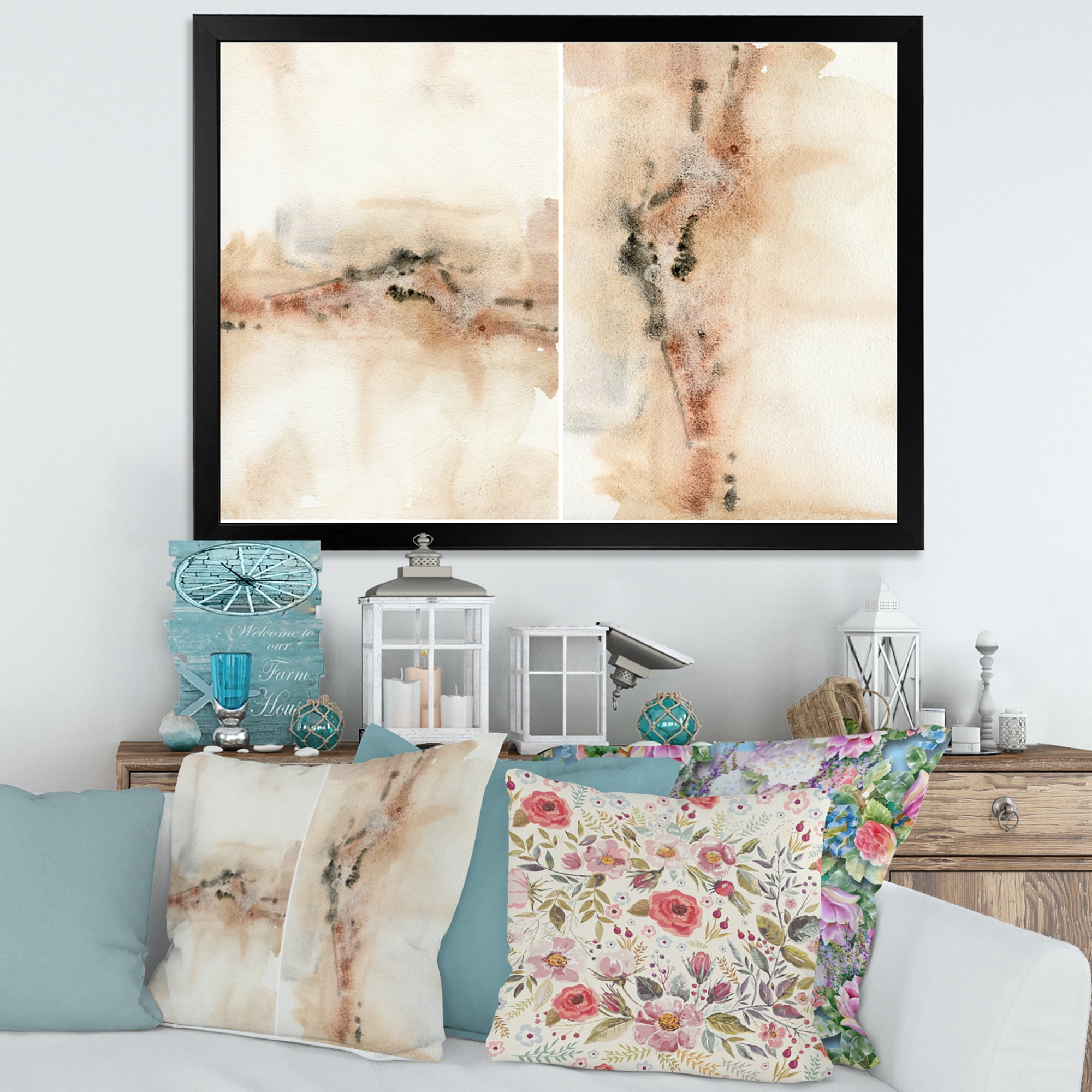 Designart 'Abstract Yelllow Red Beige and Pink Spots Pastel' Modern Framed Art Print