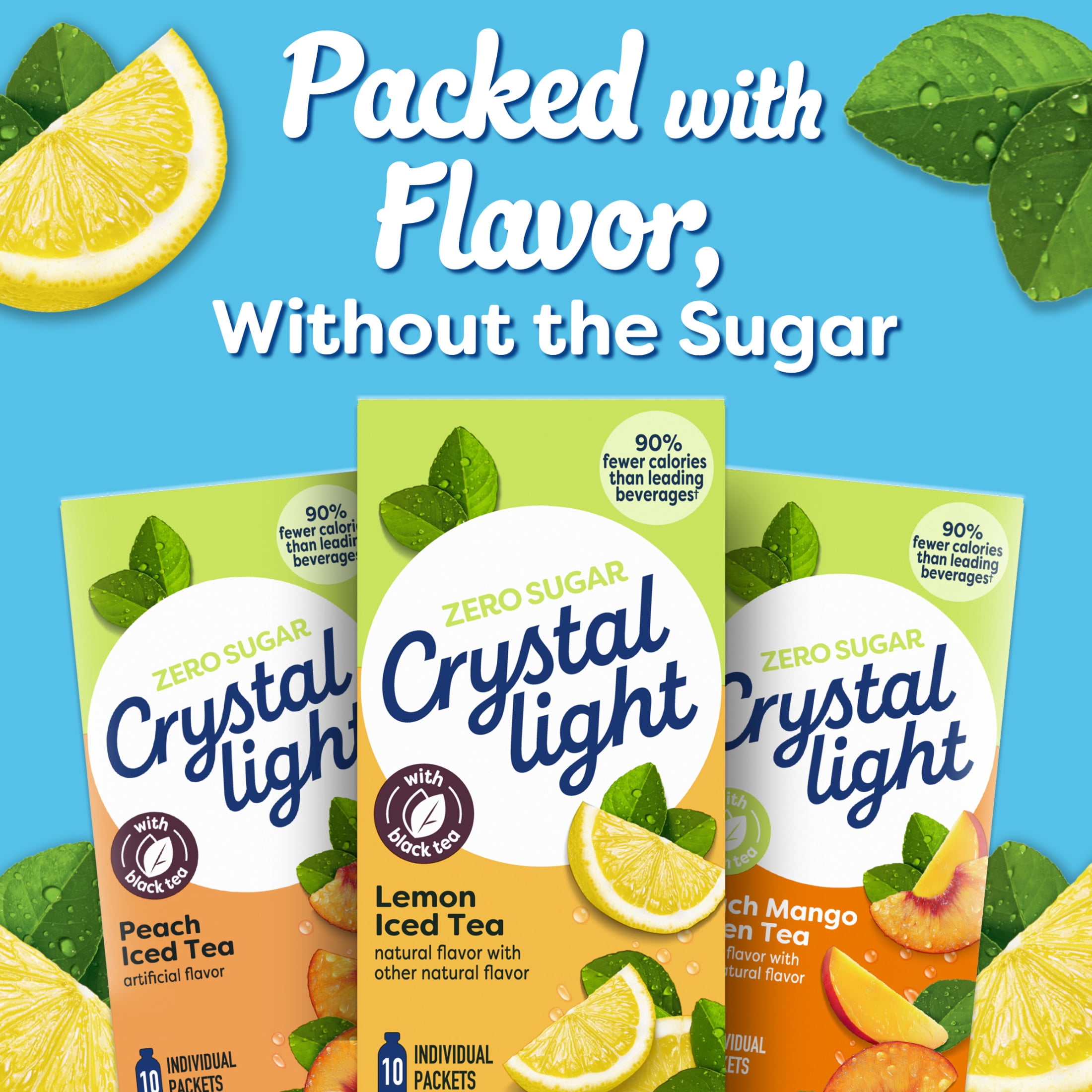 Crystal Light Drink Mix, 10 Packets, for Convenient On-the-Go Flavorful Hydration, Naturally flavored with other natural flavor Lemon Iced Tea, Zero Sugar, 0.7 oz