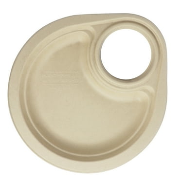 World Centric's 9 in Plate with Cup Holder - Unbleached Plant Fiber - Compostable - Case of 400