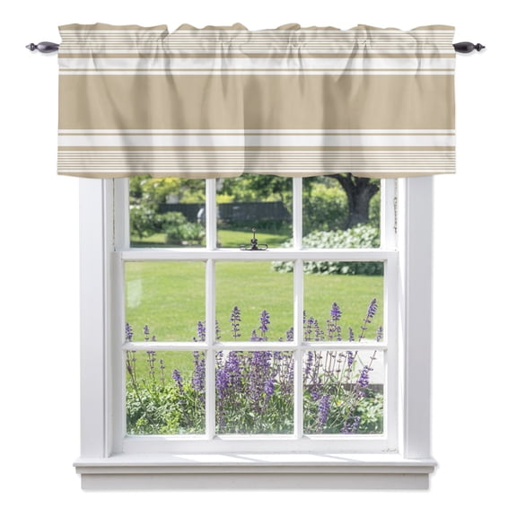Beige Striped Valances for Windows, Modern Farmhouse Stripe Minimalist Abstract Valance Window Treatment Rod Pocket Short Curtains Valances for Kitchen Bathroom 42"W x 12"L