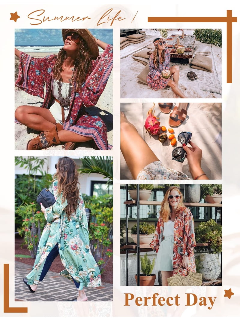 YouKD Boho Kimono Cardigan - Loose Beach Cover Up Dress For Women, Brown Plus Size