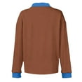 thumbnail image 4 of KDDYLITQ Womens Denim Collar Sweater Button Up Denim Patchwork Sweatshirts Color Block Denim Collar Cuffs Top 2025 Fashion Pullover Brown L, 4 of 4