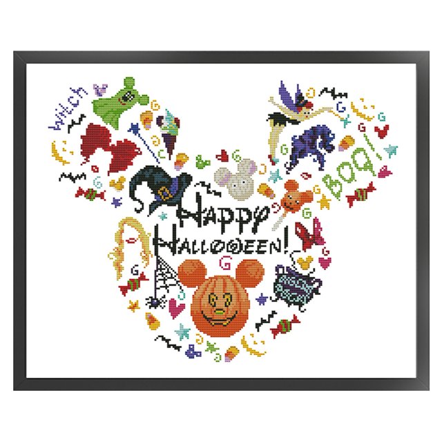 Cuadros Decorativos Cabeza de Mickey de Halloween, punto de cruz parcial, hilo de algodón de 11 quilates, Kits contados DIY Ehuebsd embutido en tela