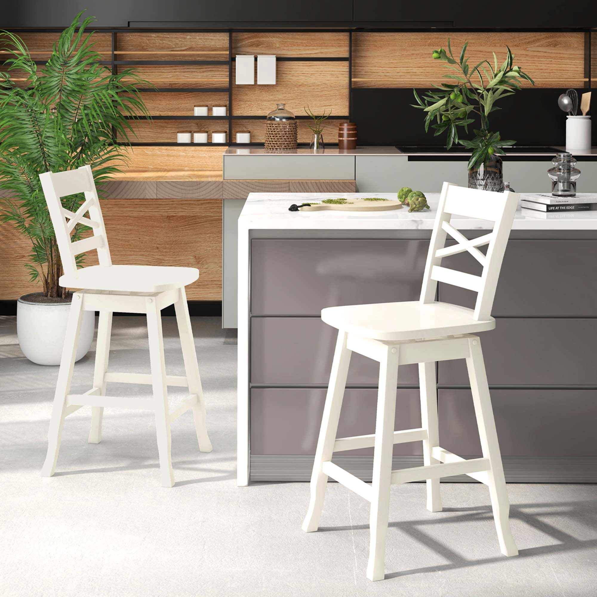 Costway Swivel Inclined Backrest Bar Stools, White (Set of 2)