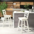 thumbnail image 4 of Costway 2 PCS 24" Counter Height Stool Rubber Wood Swivel Bar Stool with Inclined Backrest Cream, 4 of 8