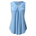 thumbnail image 4 of Camisetas sin mangas para las mujeres Tops de verano para mujer, camisetas sin mangas sólidas, Tops plisados con botones, camisetas sin mangas con cuello redondo, Tops tipo túnica a la (Blue, L), 4 of 6