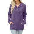 thumbnail image 2 of Womens Casual Hoodies Casual Loose Solid Color Long Sleeve Pullover Sweatshirts Daily Comfortable Sweatshirt with Pocket Purple S, 2 of 8