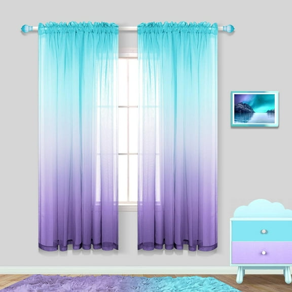 2 Panels Girls Room Decoration Color Gradient Sheer Curtains for Bedroom, Rod Pocket Drapes Multi Colored Curtains Window Decor for Living Room Bedroom