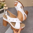 thumbnail image 4 of Platform Heels for Women Peep Toe Slingback Sandals Crooss Band Studded Chunky Lug Sole High Heeled Pumps Shoes White Size 7, 4 of 6