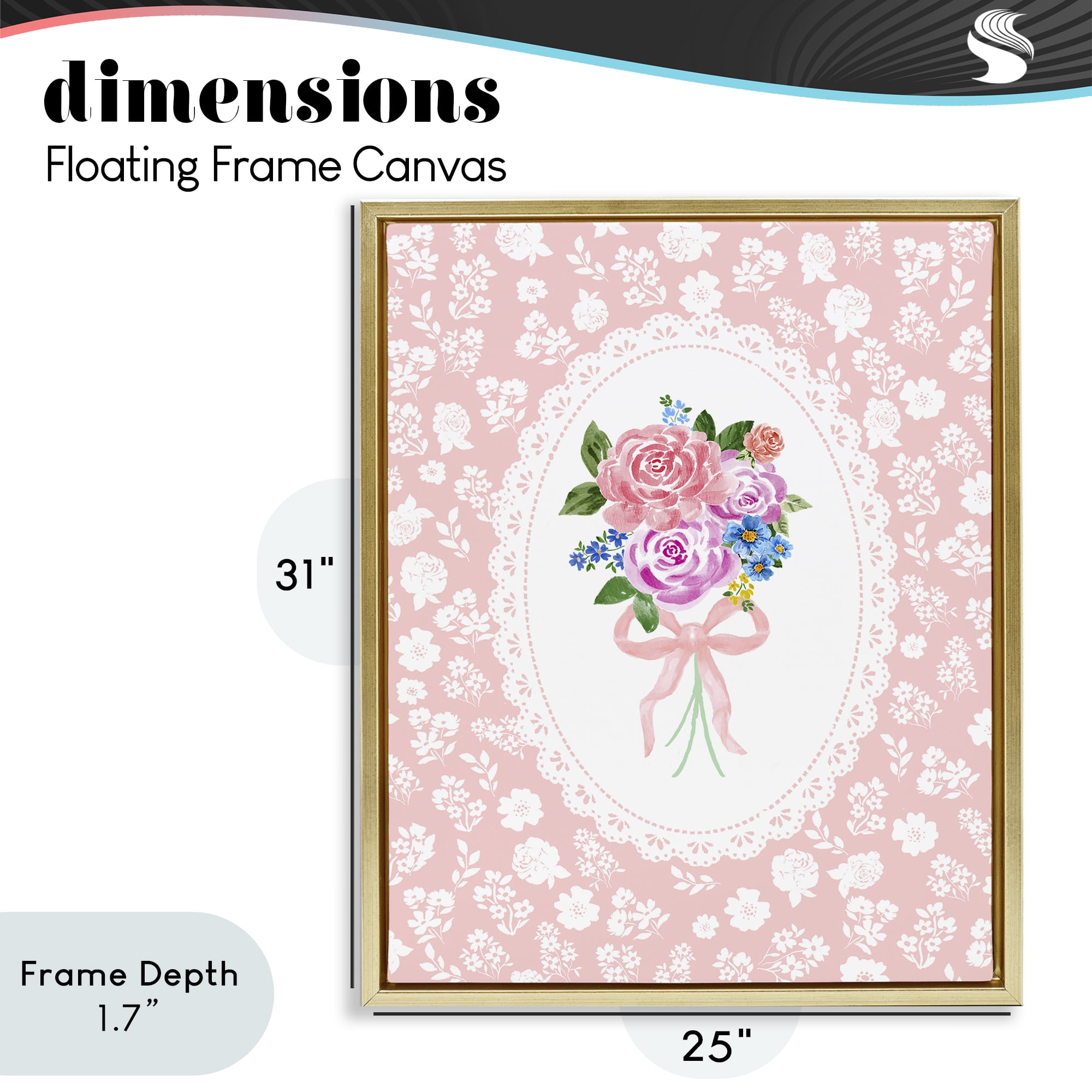 Stupell Industries Peach Feminine Bouquet Gold Framed Floater Canvas Wall Art, design by Corinne Haig