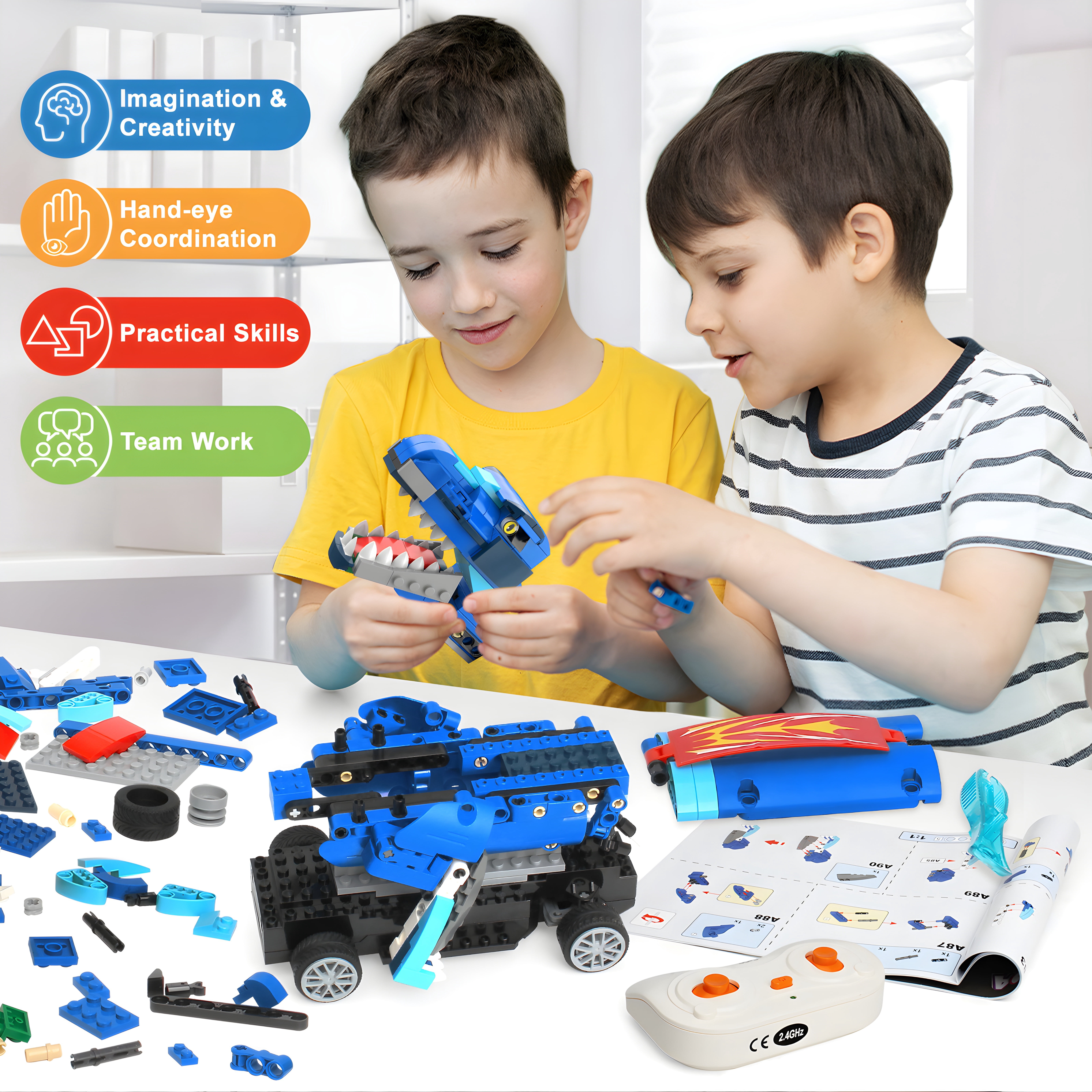 Yerloa Dinosaur Toys for Boys Age 8-12, 343 Pcs Dino Building Kit with Remote Control, STEM Projects Building Blocks Sets, Jurassic Building Kits for Kids 6 7 8 9 10 11 12 + Year Old, Birthday Gifts