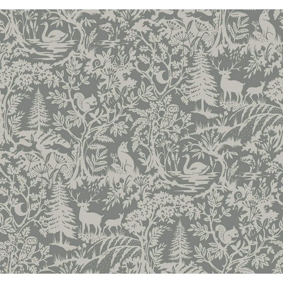 Chesapeake Alrick Charcoal Forest Venture Wallpaper, 27-in by 27-ft
