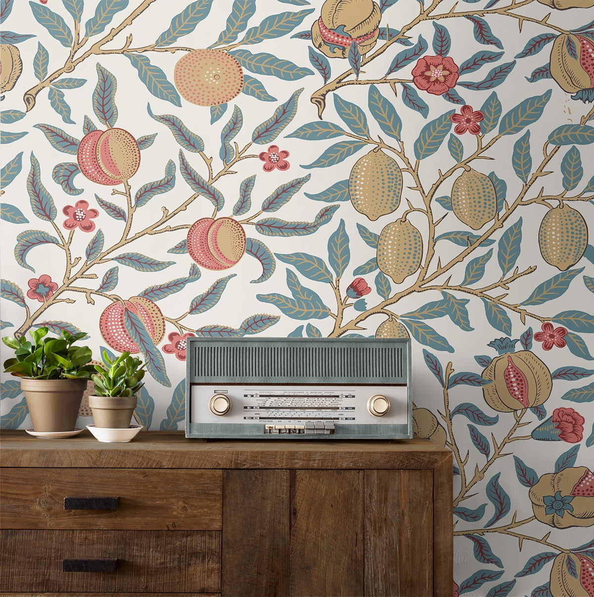 NextWall  Pomegranate Peel and Stick Wallpaper 20.9 in. W x 18 ft. L - Moonstone Blue & Light Ochre