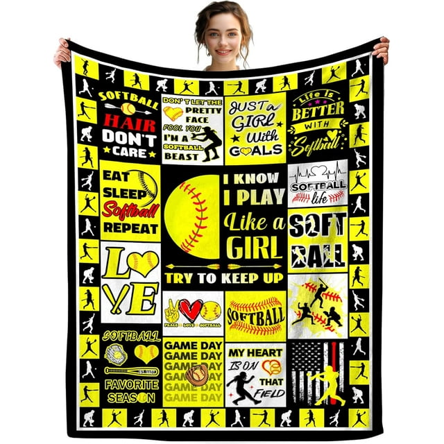 JUYGO Softball Blanket Girls Softball Gifts for Girls Blankets and Throws Stuff Softball Blankets for Girls Boys Kids Teens Adults Bedroom Decor