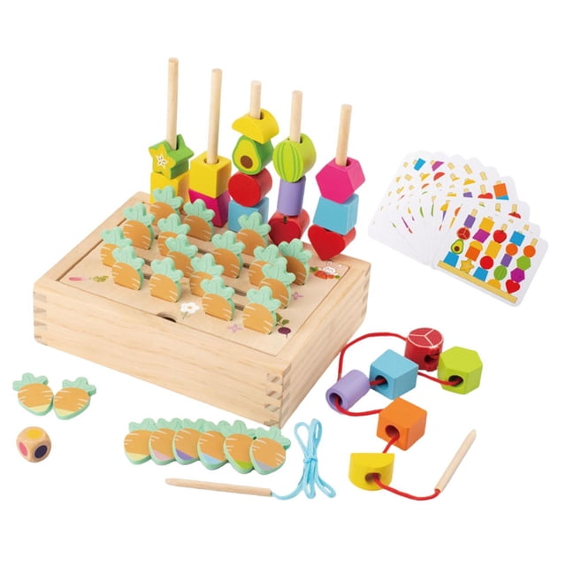 Juguete de secuenciación de cuentas de madera Montessori, juguetes de rompecabezas de combinación de colores, apilador de formas a juego, para niños