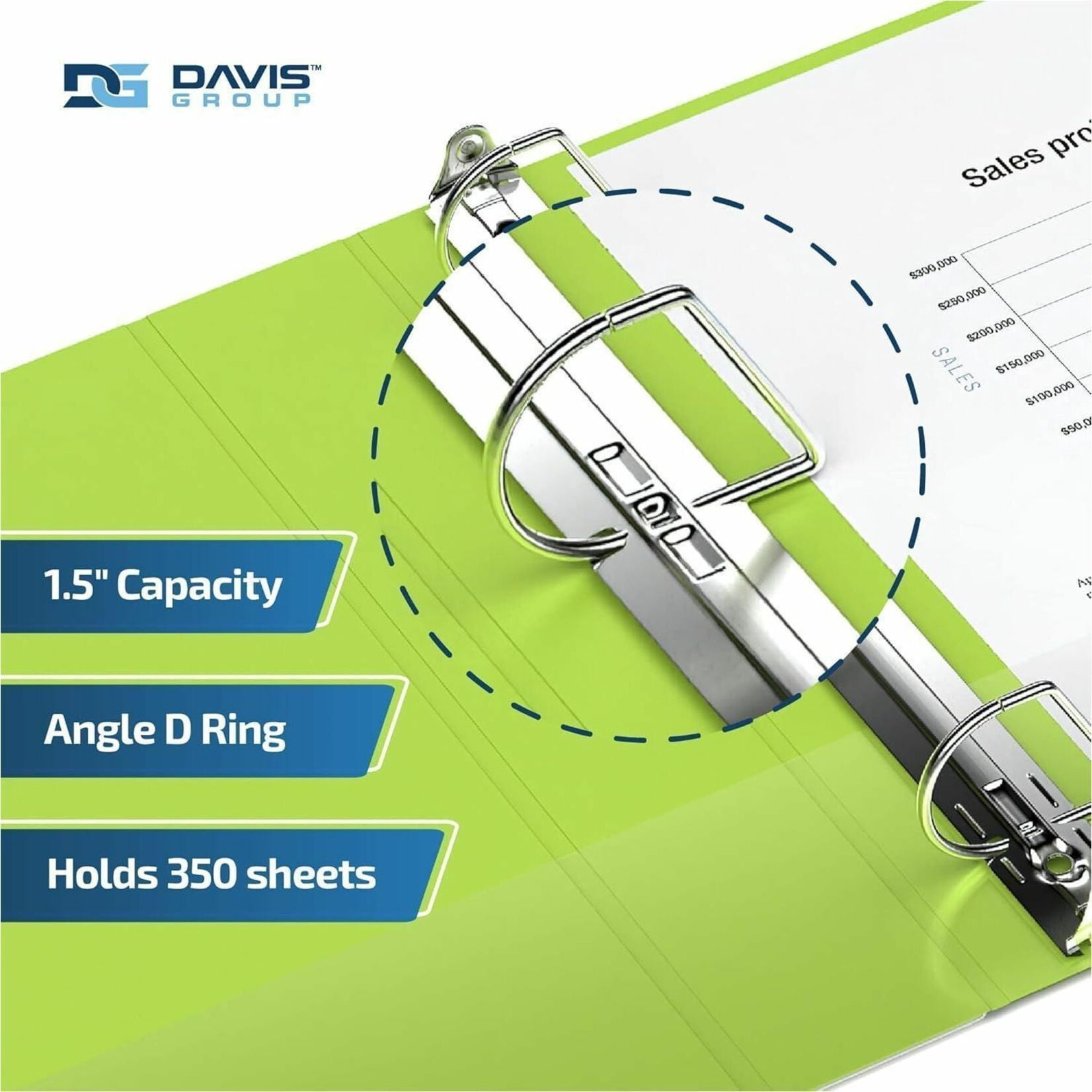 Davis Group Premium Economy, Angle D Ring, Binder, 6 Pack (Lime Green, 1.5")