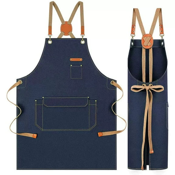 Chef Apron with Cross Back Straps for Men Women, Cotton Canvas Apron for Artists Painting, Kitchen Cooking