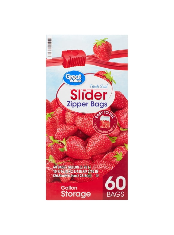 Great Value Fresh Seal Slider Zipper Bags, Gallon Storage, 60 Count