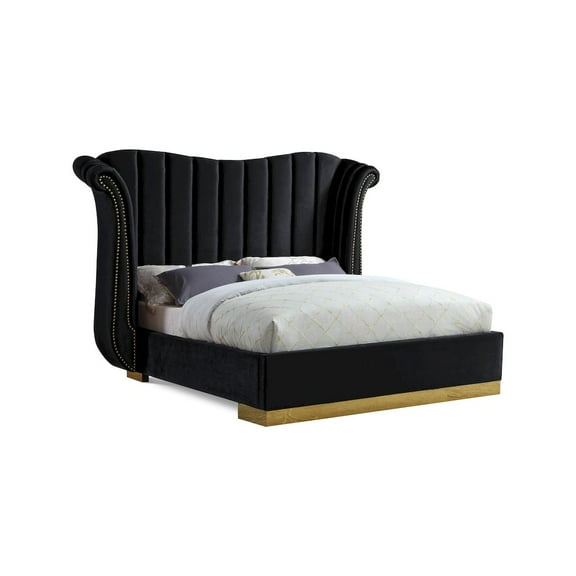 Meridian Furniture Inc Flora Upholstered Wingback Low Profile Bed with Nailhead Trim