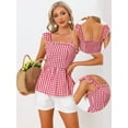 thumbnail image 2 of Unique Bargains Women's Summer Square Neck Gingham Peplum Sleeveless Plaid Blouse XL Red, 2 of 6