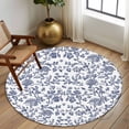thumbnail image 3 of 6ft Round Rug, Blue Flower Non-Skid Rubber Backing Large Area Rugs - Living Room Bedroom Home Office, Spring Leaf Vintage Farmhouse Boho Plant Indoor Floor Mat Carpets Washable Rug, 3 of 9