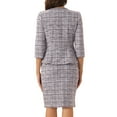 thumbnail image 3 of INSPIRE CHIC Women's 2 Piece Tweed Suit Button Down 3/4 Sleeve Jacket Pencil Skirt Set XL Purple, 3 of 6
