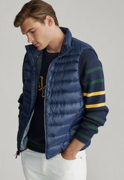 Polo Ralph Lauren Men's Navy Packable Quilted Down Vest, With PLAID Lining  Large 