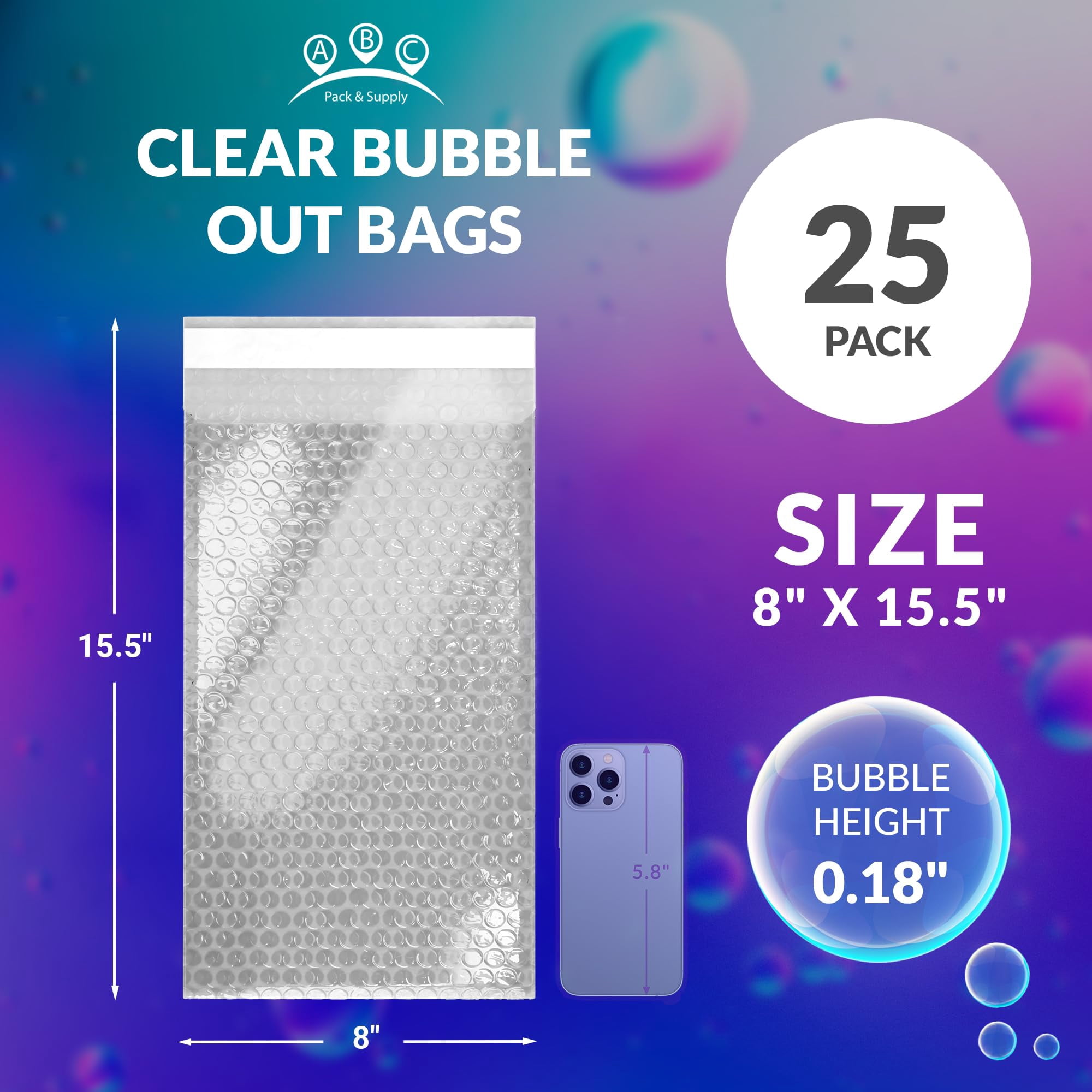 Bubble Wrap Bags Polyethylene Self Seal Cushioning Clear 25 count 8 x 15.5 in