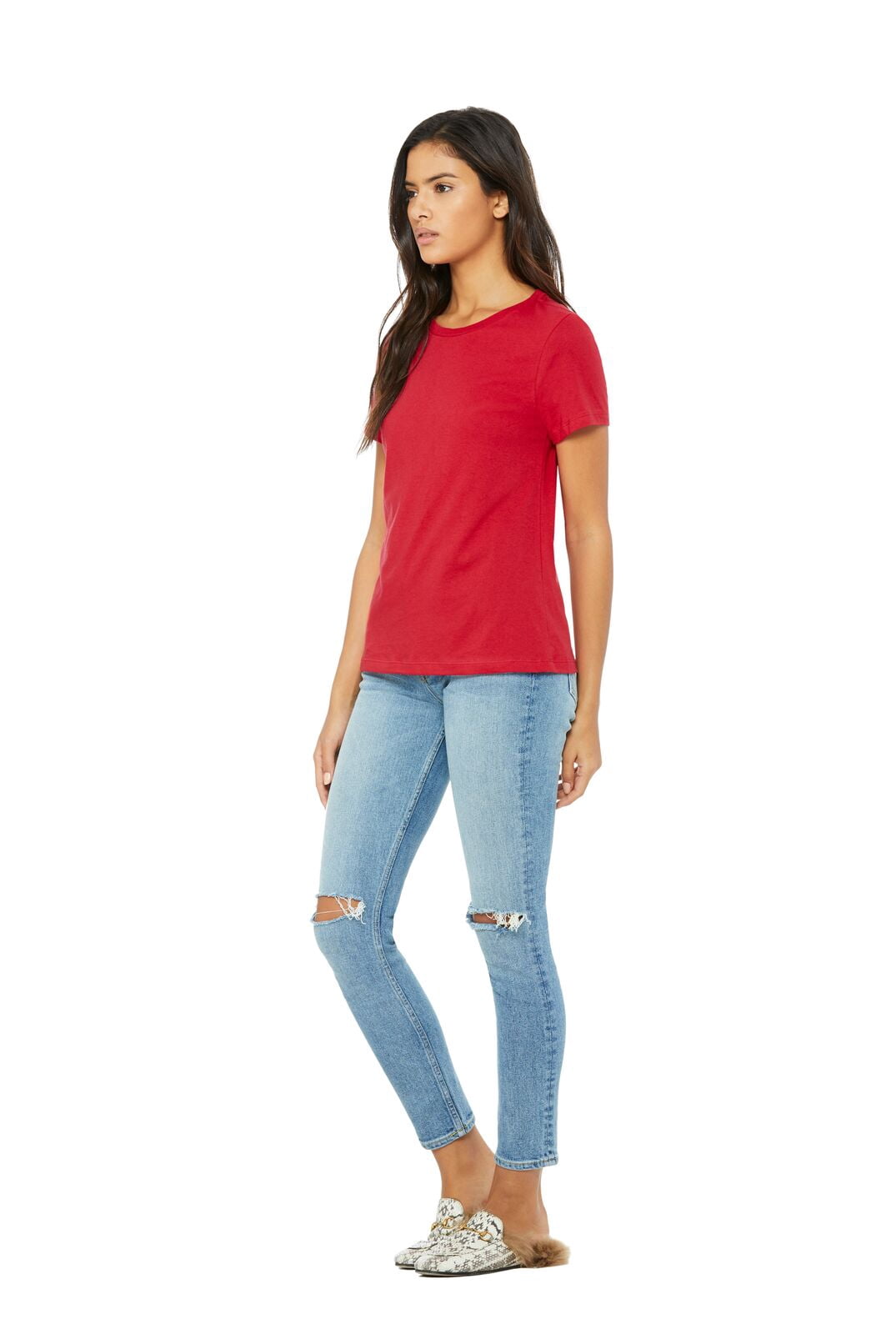 BELLA+CANVAS Ladies Crew Neck Personalized T-Shirt, Create your own Designs, Red, Large