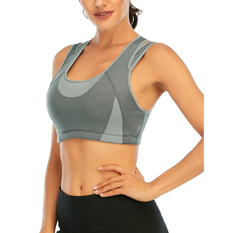 Women's High Impact Sport Bras Workout Yoga Bras Bounce Control Wirefree  Mesh Top