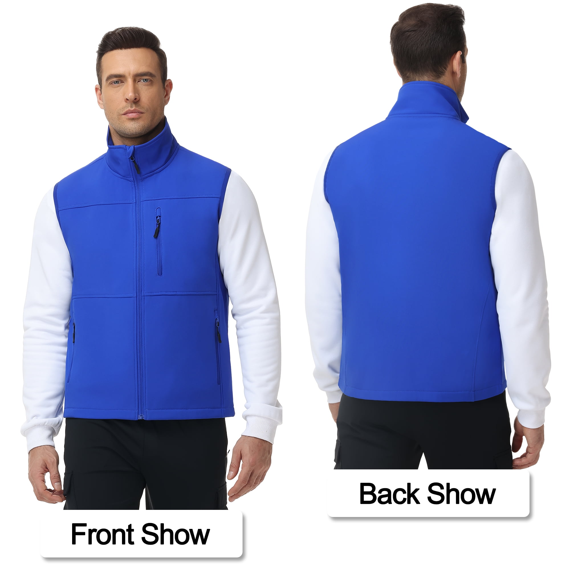 Muvtei Mens Lightweight Softshell Vest Windproof Sleeveless Outerwear Zip Up Jacket Fleece Lined Waterproof Vest Outerwear for Running Hiking Travel Blue-XL