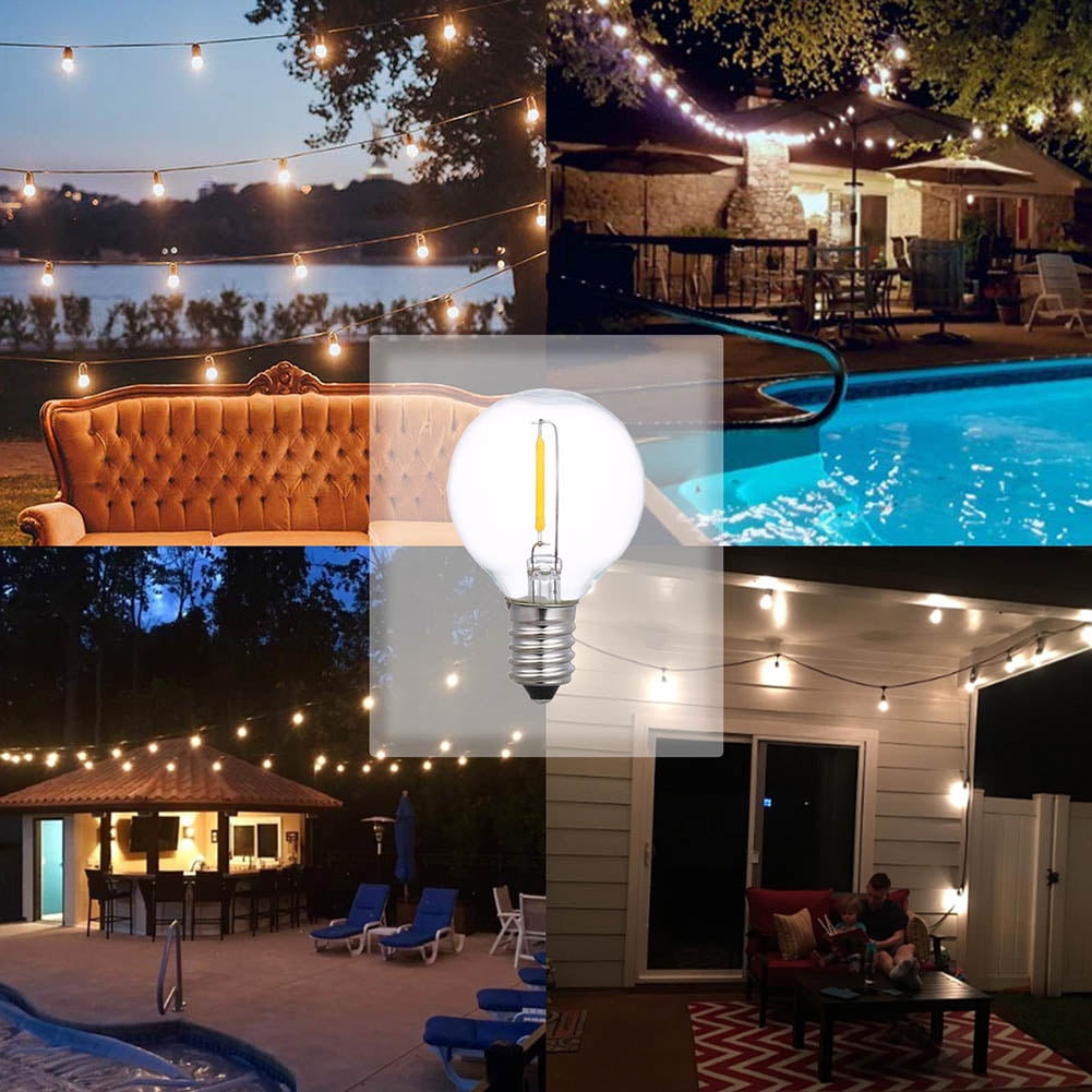 G40 LED Replacement Bulbs 25-Pack, Shatterproof Outdoor String Light Bulb for Patio, 120V 1W E12 Small Round Light Bulbs for Indoor Decor, Warm White 2700K, Dimmable Clear