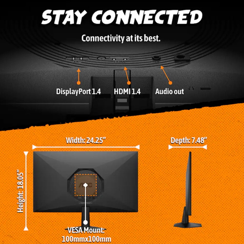 AOC - 27G50F2 27" IPS Panel, LED, FHD, G-Sync Compatible, 180hz Gaming Monitor - Black