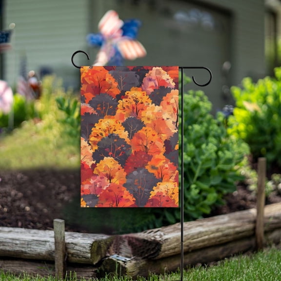Trees Orange Autumn Garden Flag Double Sided Outdoor Banners for Courtyard Outdoor Lawn Farmhouse Holiday Decorations