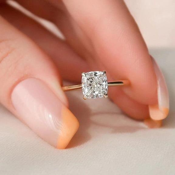 1.5Ct Cushion Cut Lab Created Diamond Solitaire 14K Yellow Gold Plated Engagement Ring