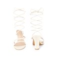 thumbnail image 4 of BLISSFUL STEP Outfit Strappy Lace Up Open Toe Block Heel Sandals for Women Cream 9.5, 4 of 4