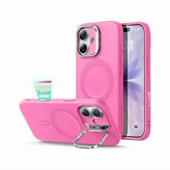 1997 Silicone Case for iPhone 17, Built-in Camera Stash Stand Compatible with MagSafe, Military-Grade Drop Protection Magnetic Phone Case for iPhone 17, Cloud Series, Rosy Pink