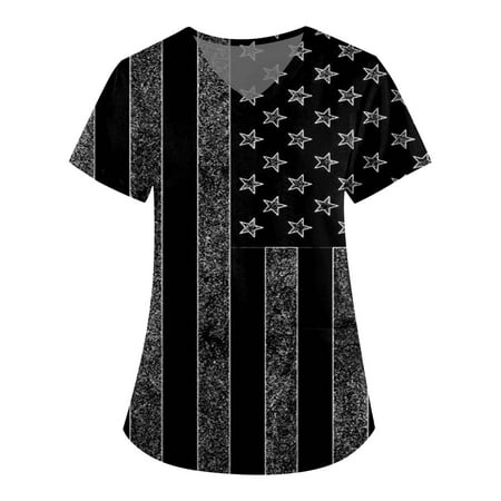 

Apepal Women Short Sleeve V-Neck Printed Pocket Scrub Tops