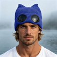 thumbnail image 3 of Ticikt Unisex Knit Beanie Hat, Winter Warm Ribbed Knitted Hat with Built‑in Sunglasses Goggles Ear Shape Design Cold Weather Skull Cap for Men Women,Blue, 3 of 4