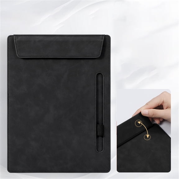 Miyuadkai Upgraded Leather Writing Board with Clip and pan Holder, A4 Folder Clipboard for Ofice Document Organization – Ink Black