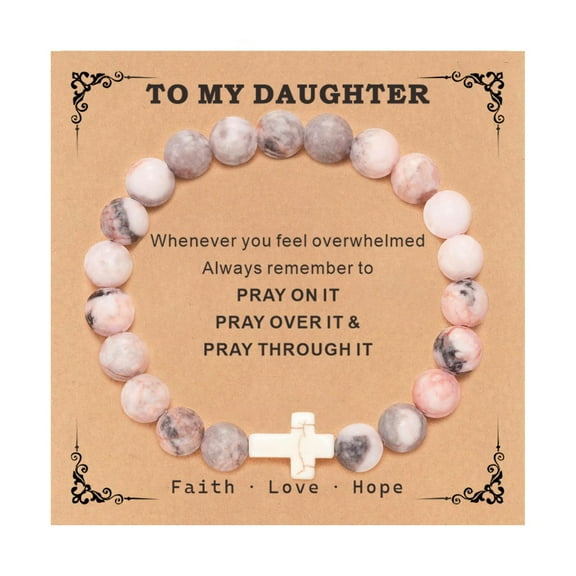 To My Daughter Bead Bracelet Daughter Gifts from Mom Dad, Cross Bracelet for Women Girls