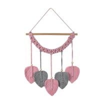 CoudarTitie Macrame Wall Hanging Leaves Tapestry Backdrop Modern Hand Woven Leaf Tassels for Pink