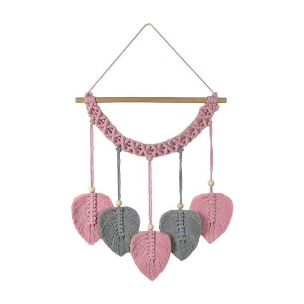 Tapiz de macramé para pared, tapiz de hojas, decoración bohemia, artesanía, hecho a mano, tejido Rosa