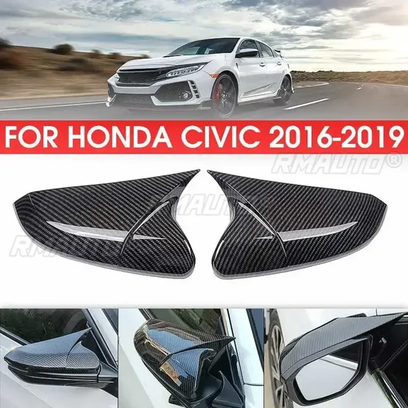 Horn Shape ABS Carbon Fiber Style Rear View Side Mirror Rearview Caps For Honda For Civic 10th 2016 2017 2018 2019 Body Kit