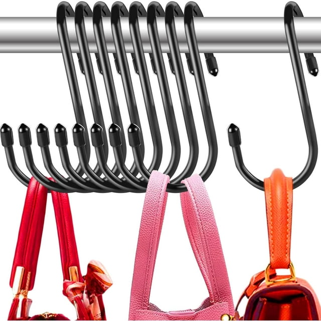 Paquete De 12 Perchas Para Bolsos Para Armario, Ganchos En Forma De S Con Diseño Torcido Para Colgar Bolsas, Colgador De Bolsas Con Revestimiento De Vinilo, Organizador De Armario, Ganchos En Forma De