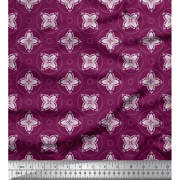 Soimoi Viscose Chiffon Fabric Circle & Floral Artistic Print Fabric by Yard 42 Inch Wide